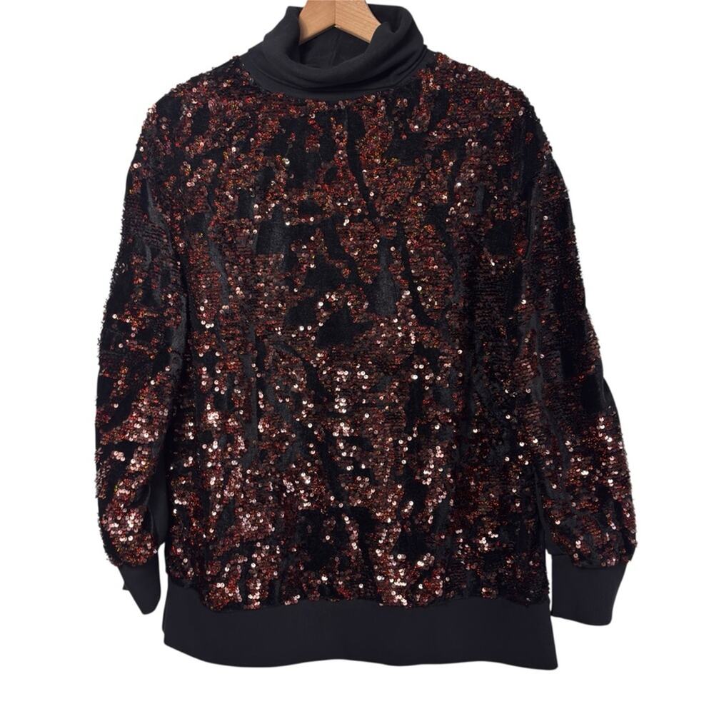 ZARA RARE SEQUIN SEQUINNED TURTLENECK WOMEN BLACK BROWN SWEATER SIZE MEDIUM